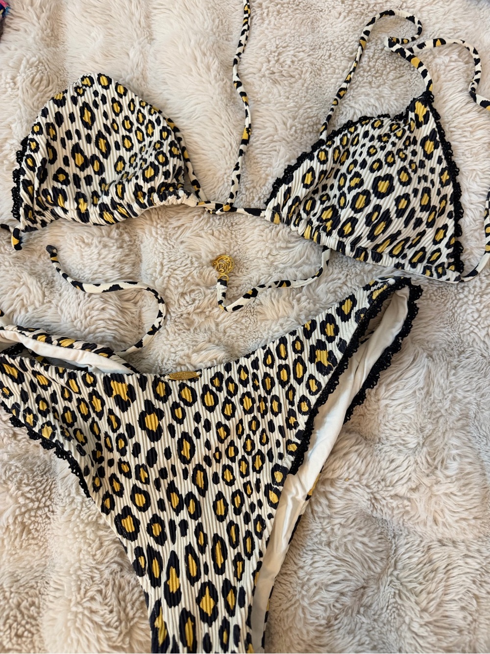 Luli Fama Yellow Black White Leopard Triangle Bikini